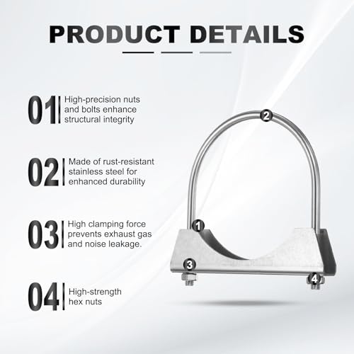 HARFINGTON U Bolt Muffler Exhaust Clamp 114mm/4.49" 304 Stainless Steel U-Bolt Clamps Muffler Tip Hook Saddle Exhaust Clip for Tip Pipes Connection - size: 114mm