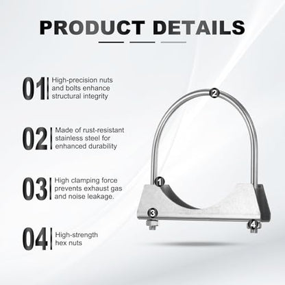 HARFINGTON U Bolt Muffler Exhaust Clamp 114mm/4.49" 304 Stainless Steel U-Bolt Clamps Muffler Tip Hook Saddle Exhaust Clip for Tip Pipes Connection - size: 114mm