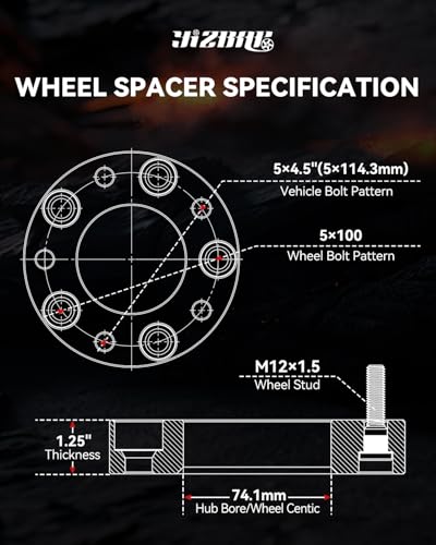 YIZBAP 1.25in 5x4.5 to 5x100 Wheel Adapters for Impreza Wheels on RAV4 - size: 5x4.5 to 5x100