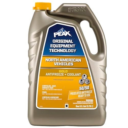 PEAK OET Extended Life Gold 50/50 Prediluted Antifreeze/Coolant for North American Vehicles, 1 Gal. - size: 50/50