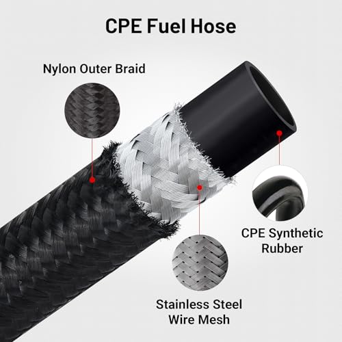 EVIL ENERGY 10AN Fuel Line Kit, 10AN Hose Nylon Braided Fuel Line Hose Fitting Kit CPE Fuel Hose 10FT Black - size: 10AN 10FT