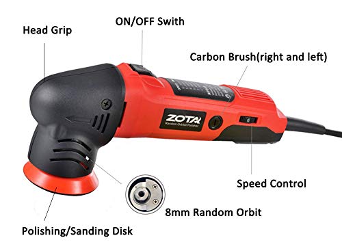ZOTA Orbital Polisher - 3" Dual Action Mini Polisher Kit with 13.1 ft Cord for Car Detailing