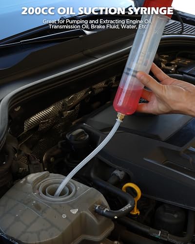 200CC Automotive Fluid Extractor Syringe Pump with Long Hose and Extension Tubes, Oil Extractor Fluid Pump Oil Evacuator and Dispenser Pump for Engine Oil, ATF, Coolant, Brake & Power Steering Fluids - style: New Version