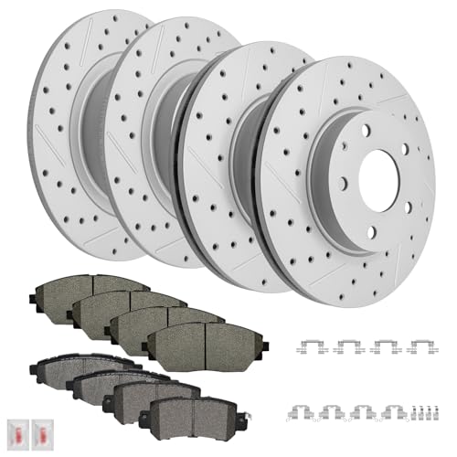Disc Brake Kits with Pads and Rotors Front & Rear Drilled Slotted Vented Rotor for 2016 2017 2018 Mazda Cx-3 Fwd