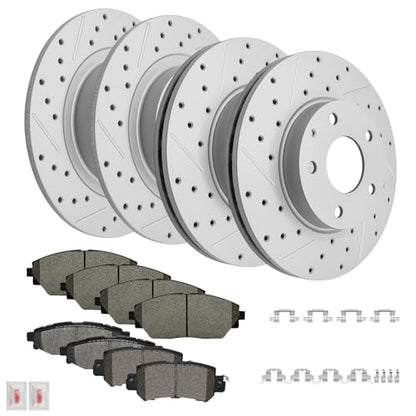 Disc Brake Kits with Pads and Rotors Front & Rear Drilled Slotted Vented Rotor for 2016 2017 2018 Mazda Cx-3 Fwd