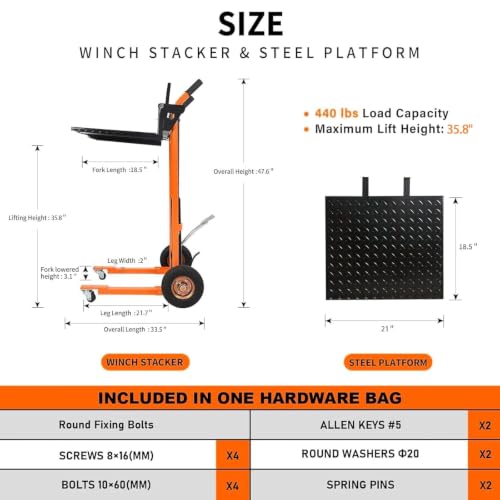 Apollo Winch Stacker, Hydraulic Pallet Truck Dolly 440 Lbs Capacity - color: Orange, size: Hydraulic-440lbs-35.8" Lift