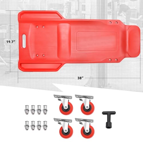 Auto Dynasty 38 in Low-Profile Under-Car Rolling Mechanic Creeper - color: Red T Shape