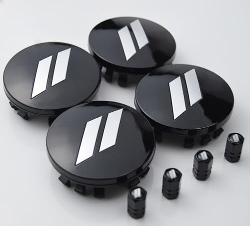 (Set of 4) 63mm=2.5 inches // Slash Wheel Center Caps Covers HubCaps + Tire Valve Stem Caps Trim for Dodge Charger Challenger Durango Hornet Dart R/T SRT Magnum Nitro Journey Caliber Avenger - color: silver // on black Center caps + tire valve caps