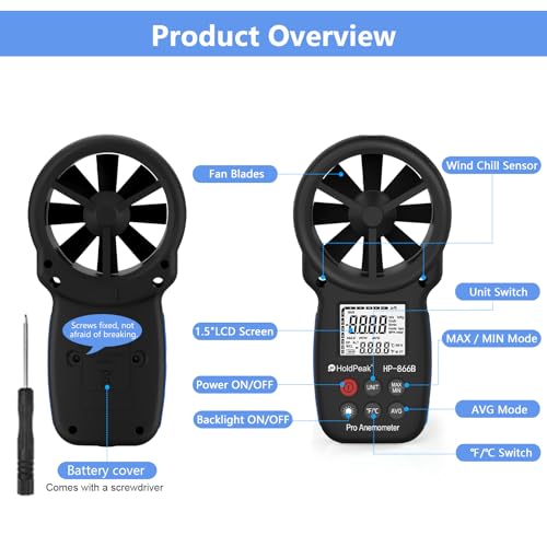HoldPeak 866B Digital Anemometer, Handheld Wind Speed CFM Meter - color: 866B (1 PC)
