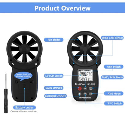 HoldPeak 866B Digital Anemometer, Handheld Wind Speed CFM Meter - color: 866B (1 PC)
