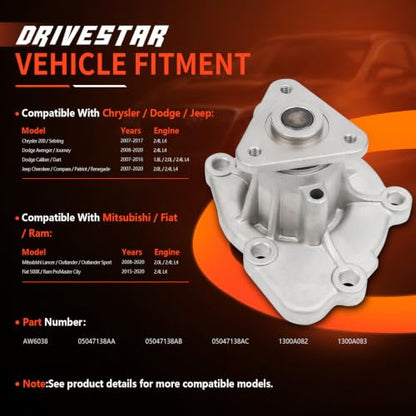 AW6038 Engine Water Pump for Chrysler 200 Jeep Compass Journey - size: AW6038