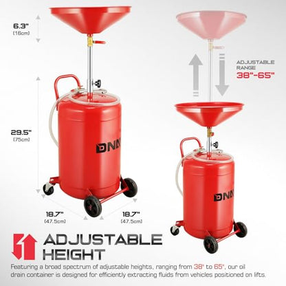 DNA Motoring 21 Gallon Waste Oil Drain Tank, Air Operated Portable Oil Drainer with Adjustable Funnel Height, Fluid Transfer and Drainage Capability on Wheels, TOOLS-00659