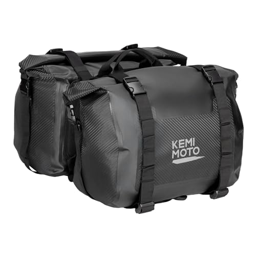 KEMIMOTO PVC Waterproof Motorcycle Saddlebags 50L Adventure Dual Sport Bike - color: Black