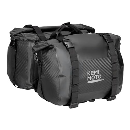 KEMIMOTO PVC Waterproof Motorcycle Saddlebags 50L Adventure Dual Sport Bike - color: Black