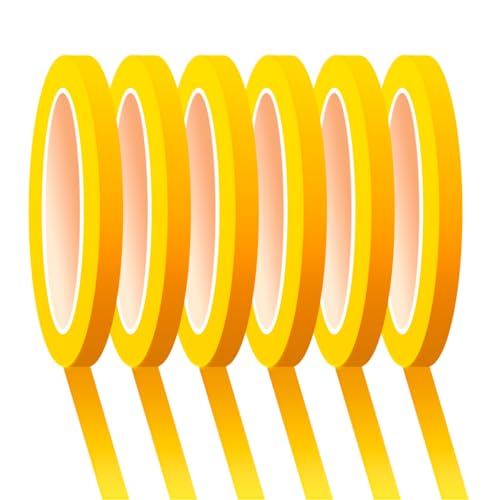 6 Rolls Fine Line Tape 1/16, 1/8, 1/5, 2/5, 1/2, 3/4 Inch x 55 Yard Fineline Masking Tape Painter Adhesive Automotive for DIY Car Auto Paint (Yellow, 1/4 Inches) - color: Yellow, size: 1/4 Inches