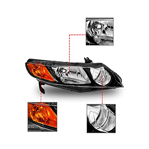Halogen Headlight Right Passager Side For 2006-2011 Honda Civic Sedan - color: Right