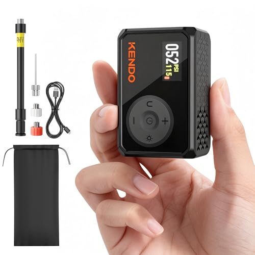 KENDO Mini Electric Bike Pump, 120 PSI Fast Inflation Portable Tire Inflator with Auto Shut-Off & Digital Gauge, USB-C Rechargeable, Presta & Schrader Compatible for Road Bike, MTB, E-Bike, Ball