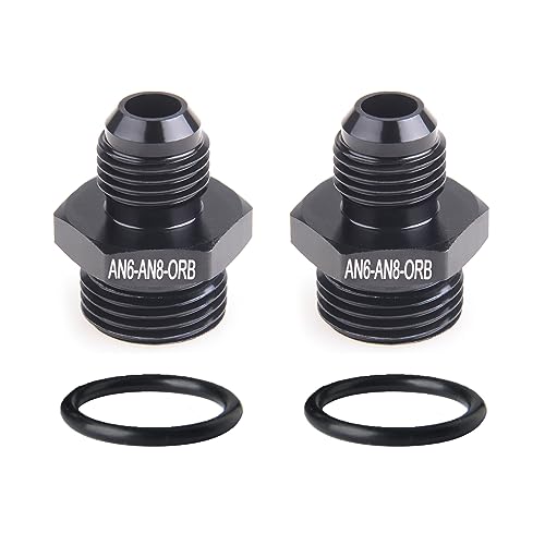 6AN Flare to 8AN ORB Fuel Pump Rail Adapter, Aluminum, Black, 2PCS - size: AN6-AN8