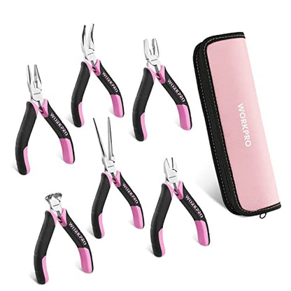 WORKPRO 6-Piece Mini Pliers Set - color: Pink