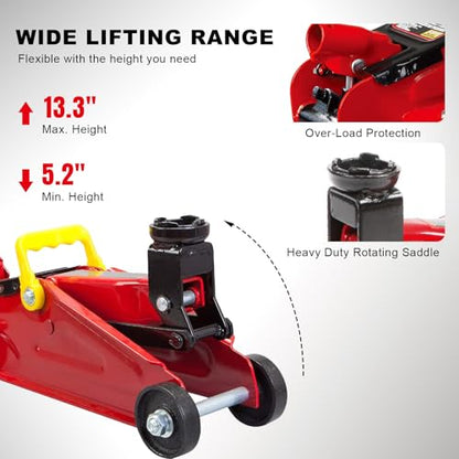 BIG RED 2 Ton Hydraulic Floor Jack, 4000 lbs Capacity Low Profile Trolley Service Jack with 5.2"-13.3" Lifting Range, Heavy Duty Steel Car Jack for Sport Utility Vehicle, Cars, Red - size: 2 Ton (4,000 lb) Floor Jack
