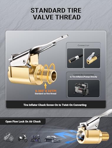 4-Pack Air Chuck Quick Connect, Brass Tire Air Chuck with Clip Adapter Compatible with Schrader Valve, No Leakage Tire Inflator Nozzle Adapter, Unscrewed Connection Converted to Locking Connection - size: 4-Pack Speed Clip