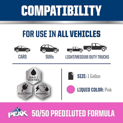 PEAK OET Extended Life Pink 50/50 Prediluted Antifreeze/Coolant for European Vehicles, 1 Gal. - size: 50/50