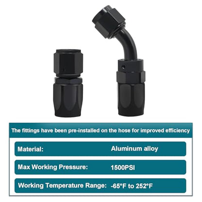 Assembled 6AN Fuel Line Kit CPE with Hose End Fitting(0°+45°), 2FT - size: 2ft(0°+45°)