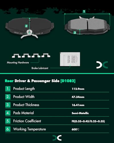 Brake Pads Kits,SCITOO 8pcs Brakes Pads Set For Ford For Mustang 2005-2010 - size: Front D1081 & Rear D1082