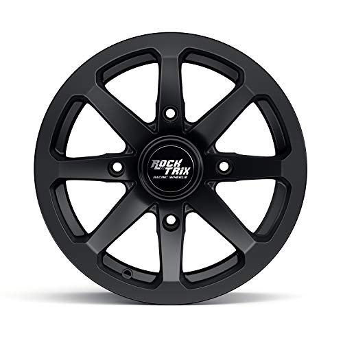 RockTrix RT102 15x7 ATV UTV Wheel 4x156 4+3 Offset, Matte Black, 4pc Set