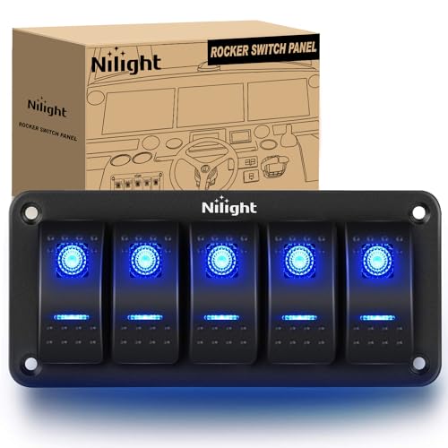 Nilight - 90110E 5 Gang Aluminum Rocker Switch Panel Toggle Dash 5 Pin ON/Off Pre-Wired Rocker Switch Blue Backlit Switch for Automotive Car Marine Boat RV,2 Years Warranty - color: Blue, size: 5 Gang