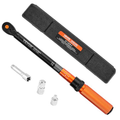 VEVOR 3/8 Inch Drive Torque Wrench, 10-100 ft.lb/13.6-135.6 Nm, Dual-Direction Adjustable Click Torque Wrench with 1/2 & 1/4 adapter, 3" Extension Bar, for Automobile Repair - size: 3/8" 4 PCS