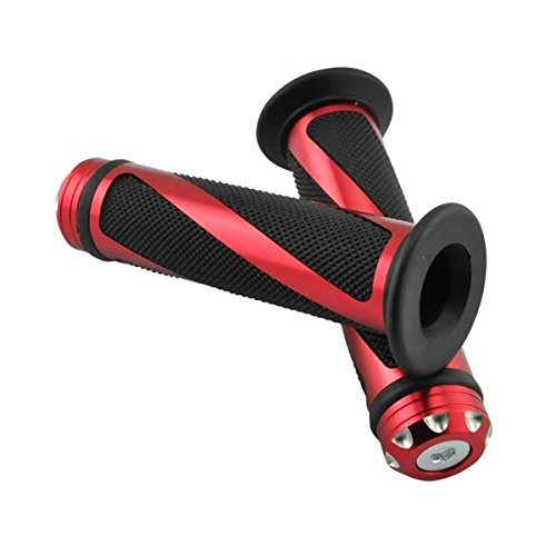 7/8" Aluminum Rubber Gel Hand Grips for Motorcycle Sports Bikes Handlebar - color: Red