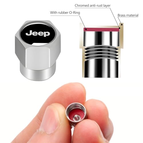 Tire Valve Stem Caps Cover for Jeep Wrangler Compass Cherokee Renegade Patriot Grand Commander Metal Wheel Air caps Auto Valve Stem Caps Accessories 4 Pack Silver - color: Silver-08