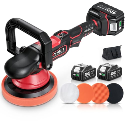 6 Inch Brushless Car Buffer Polisher with 2x4000mAh Batteries - size: 6.05 Inch