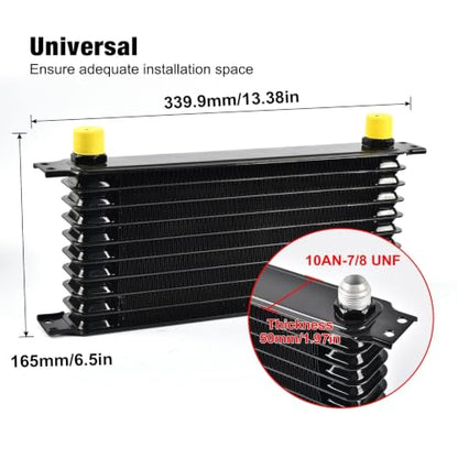 EVIL ENERGY 10 Row Oil Cooler Kit, 10AN Engine Cooler Radiator Universal - size: 10 Row