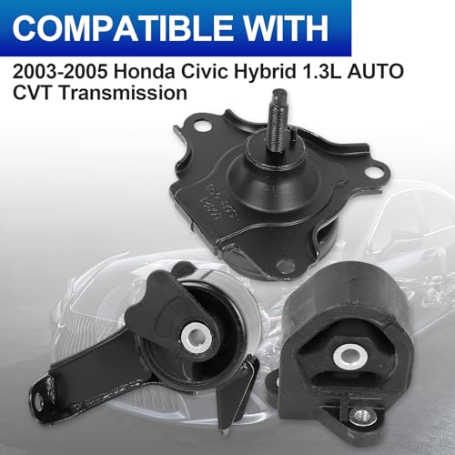 Engine Motor Mounts Set - Compatible with Honda Civic 2003 2004 2005 L4 1.3L, Replace# A4503 A6588, Set of 3 - size: Civic 03-05 1.3L