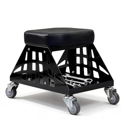 Mechanic Stool 400 LBS Capacity Garage Stool Gift for Men, Heavy Duty Rolling Mechanics Seat, Tools for Automotive Auto Repair (Black) - color: Black