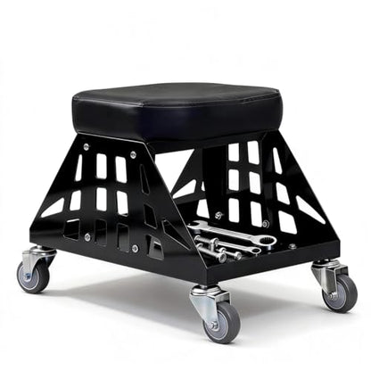 Mechanic Stool 400 LBS Capacity Garage Stool Gift for Men, Heavy Duty Rolling Mechanics Seat, Tools for Automotive Auto Repair (Black) - color: Black