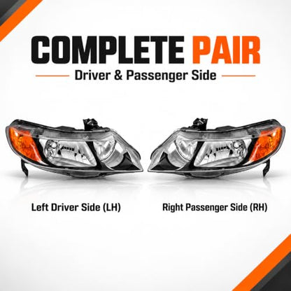 2PCS Halogen Headlight Assembly For 2006-2011 Honda Civic Sedan - color: Right+Left