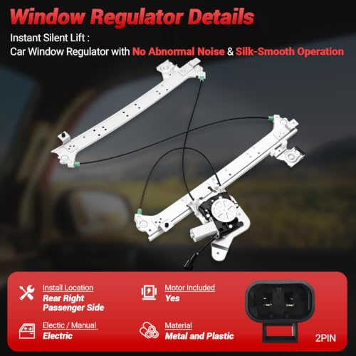PZ Rear Passenger Side Power Window Regulator with Motor Assembly Compatible with 2000-2006 Chevy Silverado Suburban 1500 2500 GMC Sierra Yukon Cadillac Escalade,741-579 - style: 741-579