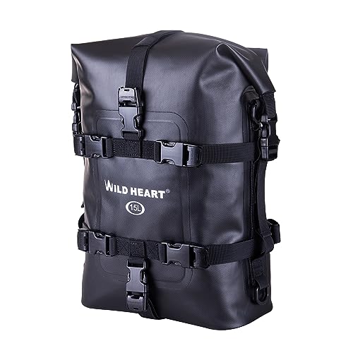WILD HEART Waterproof Crash Bar Bags 6L/8L/15L Motorcycle Bag used as Motorcycle Luggage Sissy Bar Back Seat Saddle Rack Rear Fender Pouch Dirt Bike Gear Side Tool Bag Pack for moto ATV(15L Black TPU) - color: 15L TPU black