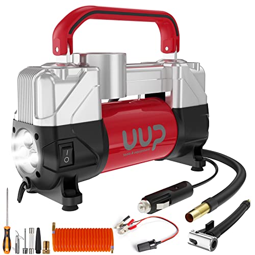 UUP Portable 12V Air Compressor, 150 PSI Tire Inflator with Dual Cylinders - color: Red