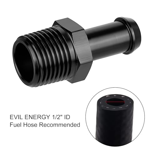 EVIL ENERGY 1/2" NPT Male to 1/2" Barb Fitting Adapter Straight Aluminum Black 2PCS - size: 1/2 NPT to 1/2 Barb