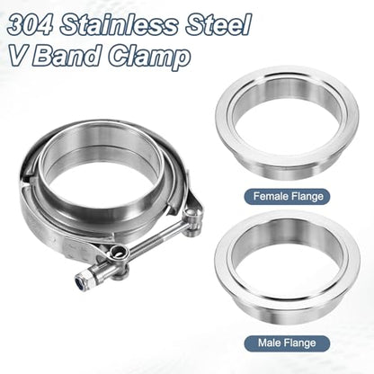 HARFINGTON V Band Clamp with Flange, 304 Stainless Steel, 3.25 Inch, Silver - size: 3.25 Inch