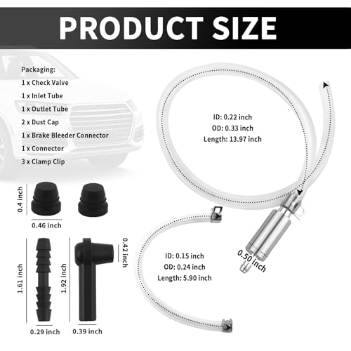 Brake Bleeder Check Valve Kit with Connector&Dust Cover,Brake Bleeder Hose One Way Check Valve for Hydraulic System,Universal Brakes Bleeding Tool for Most Car Motorcycle Clutch