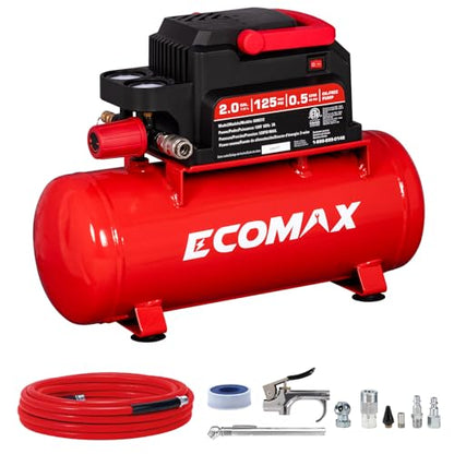 ECOMAX Air Compressor, 2 Gallon Portable Air Compressor 125 PSI Oil-Free Light Weight with 10 PCS Accessory Kit