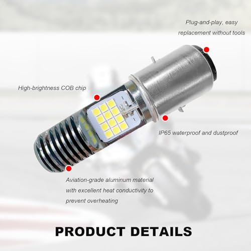 9-16V H4 LED Motorcycle Headlight Bulbs, Super Bright 3030 Chips Bulb Halogen Lamp Replacement, Waterproof High/Low Beam LED Headlight Bulb for Most Motorcycles ATVs (BA20D, White) - color: BA20D, White