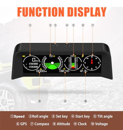 Off-Road Car Inclinometer HUD Display, Digital GPS Speedometer