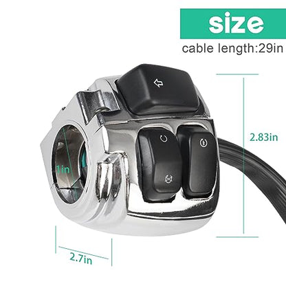 1 Pair Motorcycle 1" Handlebar Switches Control and Wiring Harness with 1996-2012 Harley Softail Dyna Sportster V-Rod（Silver） - color: Silver