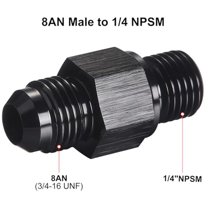 8AN Male Flare to 1/4 NPSM Transmission Cooler Adapter Fitting Aluminum Black Fits TH350 TH400 4L60E 700R4 200-4R TR6060 AOD 4R100 4R70W C5, Pack of 2 - size: 8AN to 1/4 NPSM